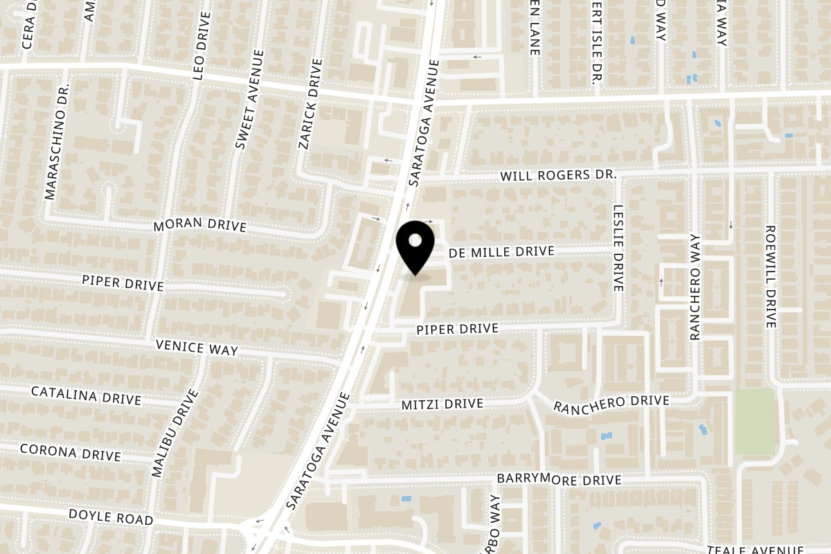 Map showing the location of J C's Bar-B-Q on 1080 Saratoga Ave #8 in San Jose